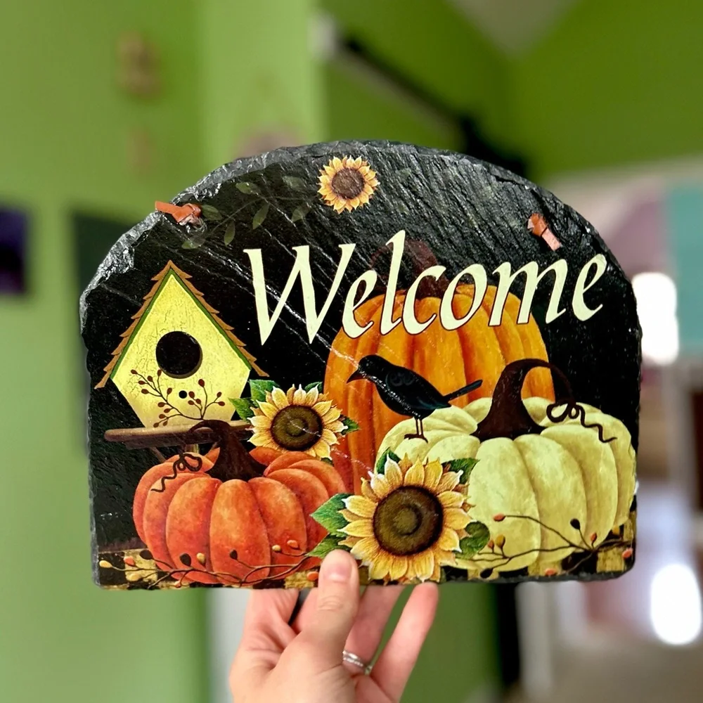 VTG Whimsy Crow Pumpkin Bird House Cottagecore Grunge Dark Welcome Wall Decor